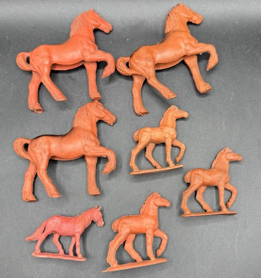 Vintage 1950's Auburn Rubber Farm Animal Horses Colts Lot Of 7 -To5